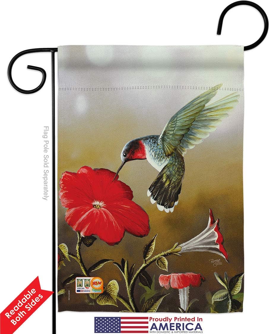 Birds Ruby Hummingbird Garden House Flags Set Friends Flamingo Cardinal Peacock Springtime Natural Wildlife Small Decorative Gift Yard Banner Double-Sided Made In USA 28 X 40