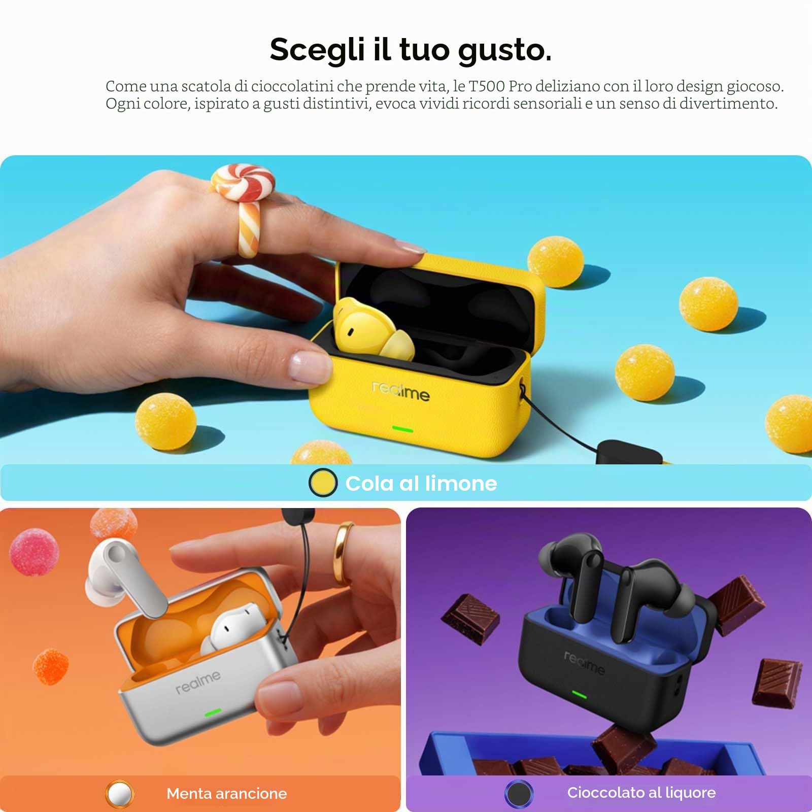 realme Buds T500 Pro Cuffie Bluetooth, Auricolari Wireless con 50dB ANC Adattivo, 56h Autonomia Auricolari Bluetooth, TWS In-Ear con 12,4mm Hi-Res Audio Controller, Traduzione AI, BT 6.1 e IP55