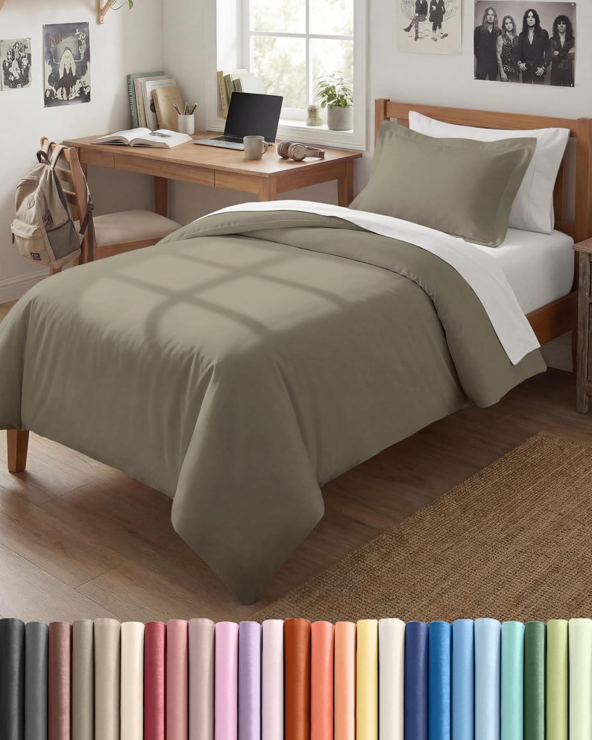 Duvet Cover Twin/Twin XL - 2 Piece Set, College Dorm Room - Khaki