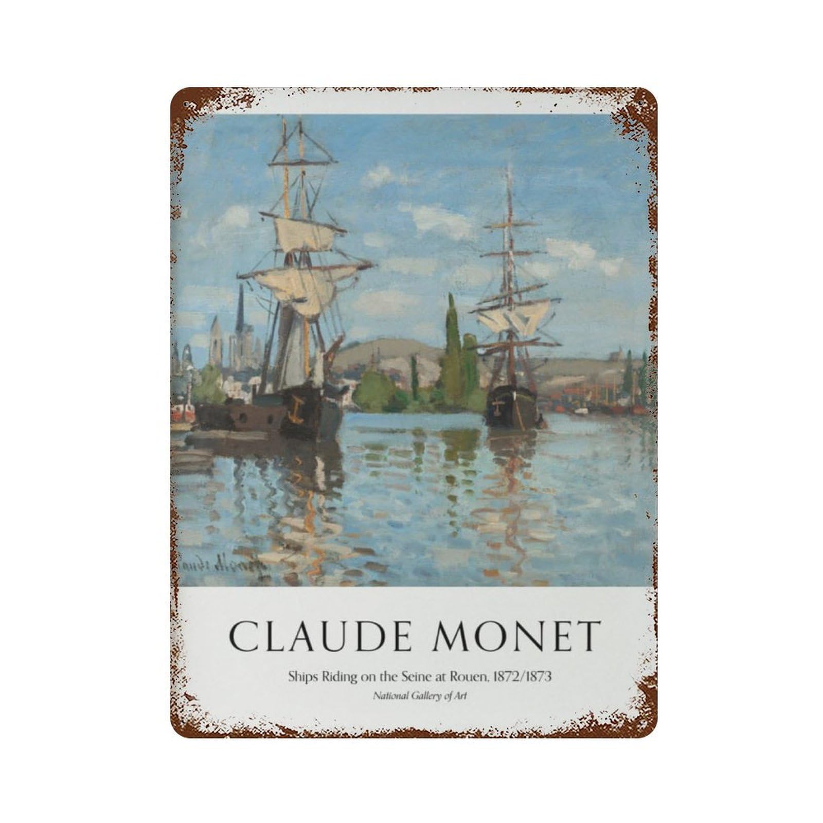 xiaoxiaoshen Claude Monet 'ships Riding on The Seine' Exhibition Wall Decor Art Metal Tin Poster Modern Home Decor Art Home Bar Shop Decorations Vintage Sign 40x30cm