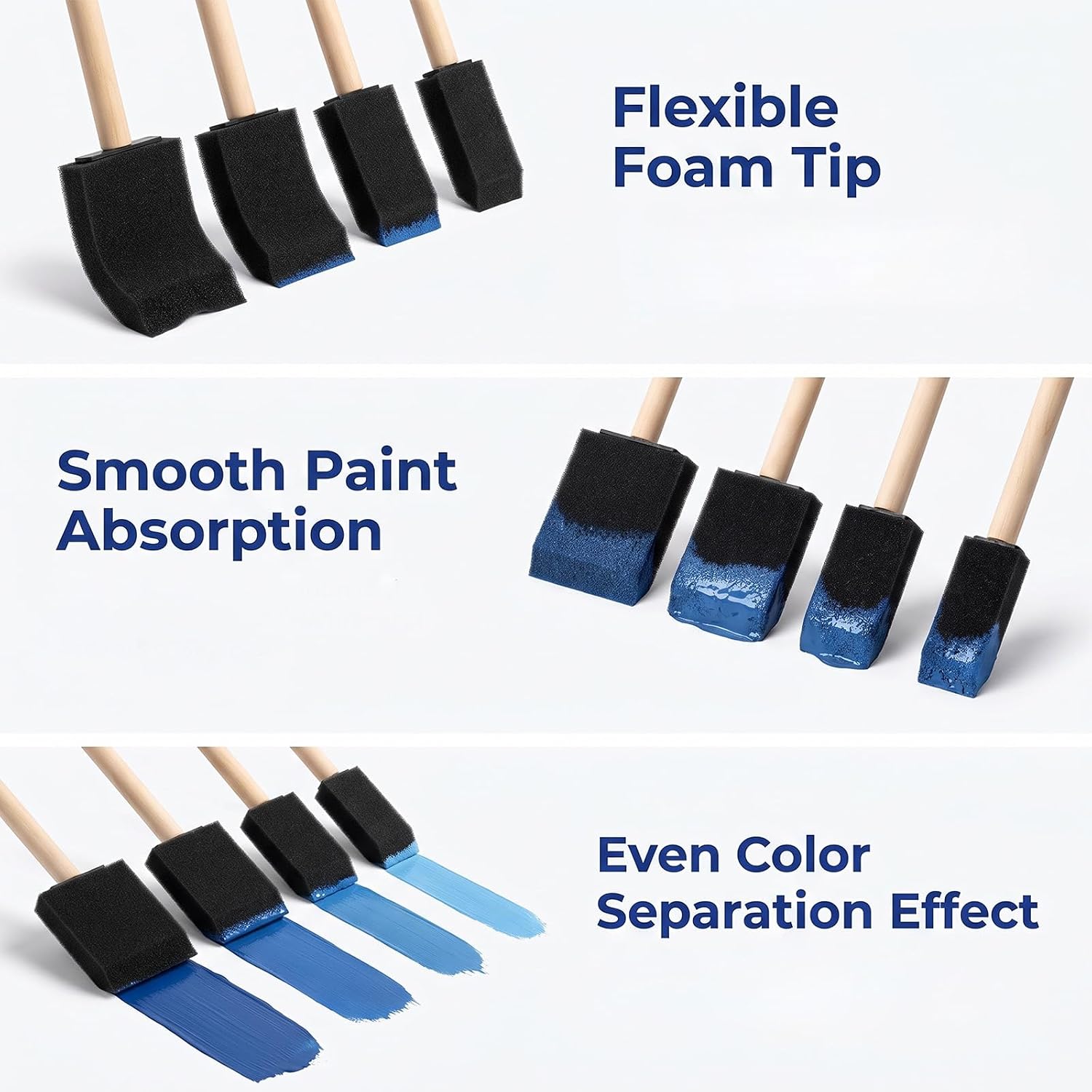 8Pcs Foam Paint Brushes 4 Sizes Wood Handle Paint Foam Brush for Painting