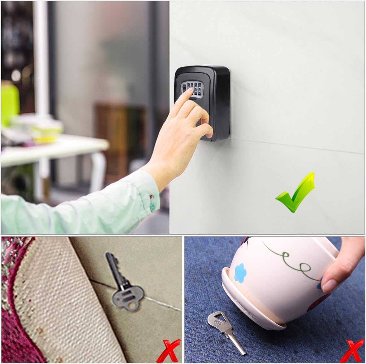 Key Lock Box, House Key Storage Lock Box with 4 Digits Combination Outdoor Key Safe Lock Box for Outside, Sturdy Wall Mounted Password Box with Mounting Kit & Waterproof Cover, Hide 5 Keys, Black…