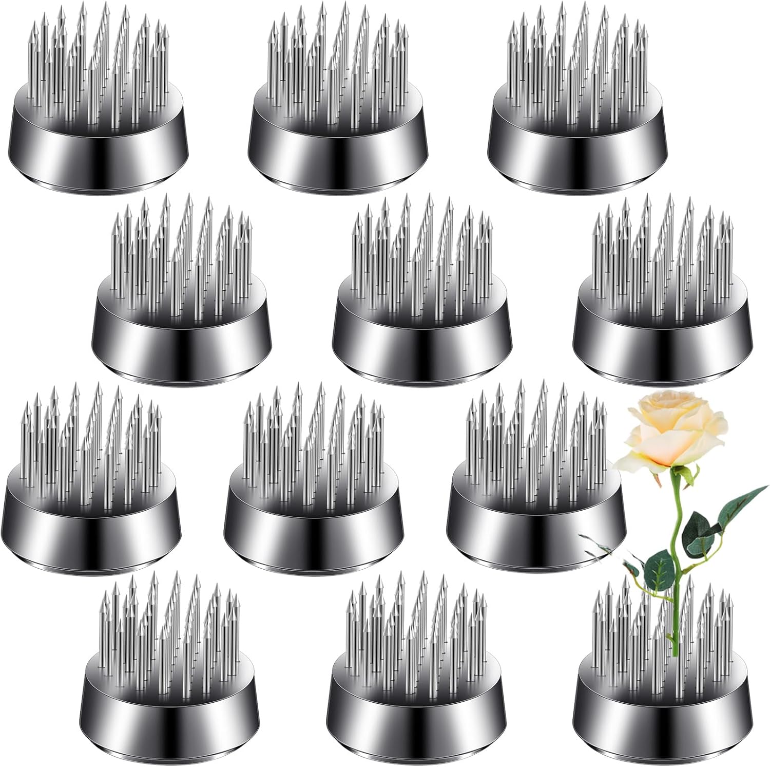 Geiserailie 12 Pcs 23mm/0. 92 Inch Stainless Flower Frog Mini Round Metal Floral Frog Japanese Ikebana Fixed Pin Holder Tool Arrangement Floral Fixation for DIY Flower Craft Arrangements(Silver)