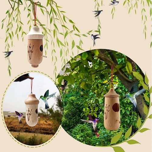 Miniatura 2 de Casa para colibríes 3 casas de colibrí de madera natural para colgar al aire libre nido de colibríes casas de pájaros para ventana de jardín