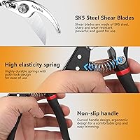 Vista 4 de Pruning Shears, 8.5" Professional Garden Shears, SK5 Steel Hedge Clippers, Garden Clippers Handheld, Heavy Duty Garden Scissors Tools, Pruning
