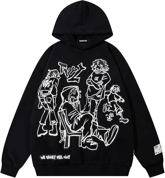 Vamtac Mens Graphic Hoodies Y2k Cute Pullover Oversized Fashion Streetwear Casual Hooded Sweatshirt Unisex Tops