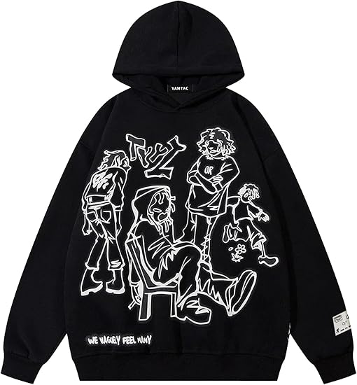 Vamtac Mens Graphic Hoodies Y2k Cute Pullover Oversized Fashion Streetwear Casual Hooded Sweatshirt Unisex Tops