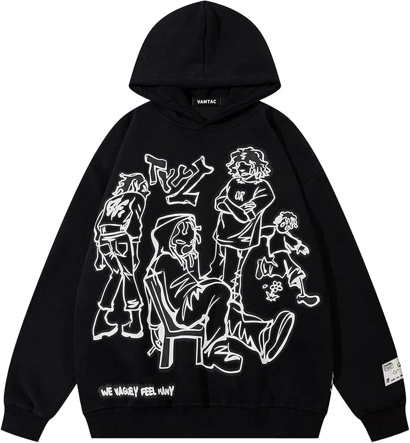 Vamtac Mens Graphic Hoodies Y2k Cute Pullover Oversized Fashion Streetwear Casual Hooded Sweatshirt Unisex Tops
