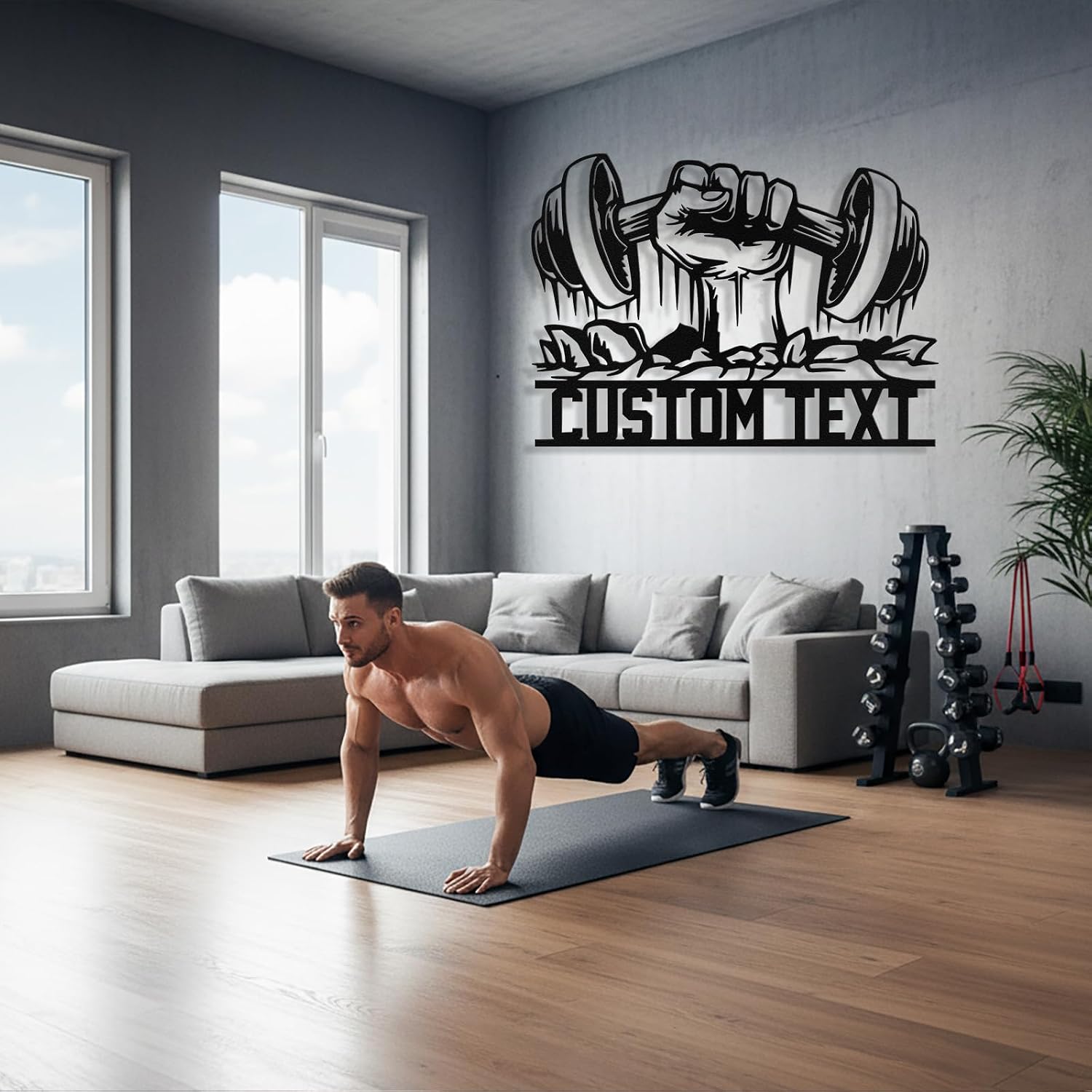 Personalized Dumbbell Gym Metal Sign, Custom Home Gym Sign Wall Art image 5