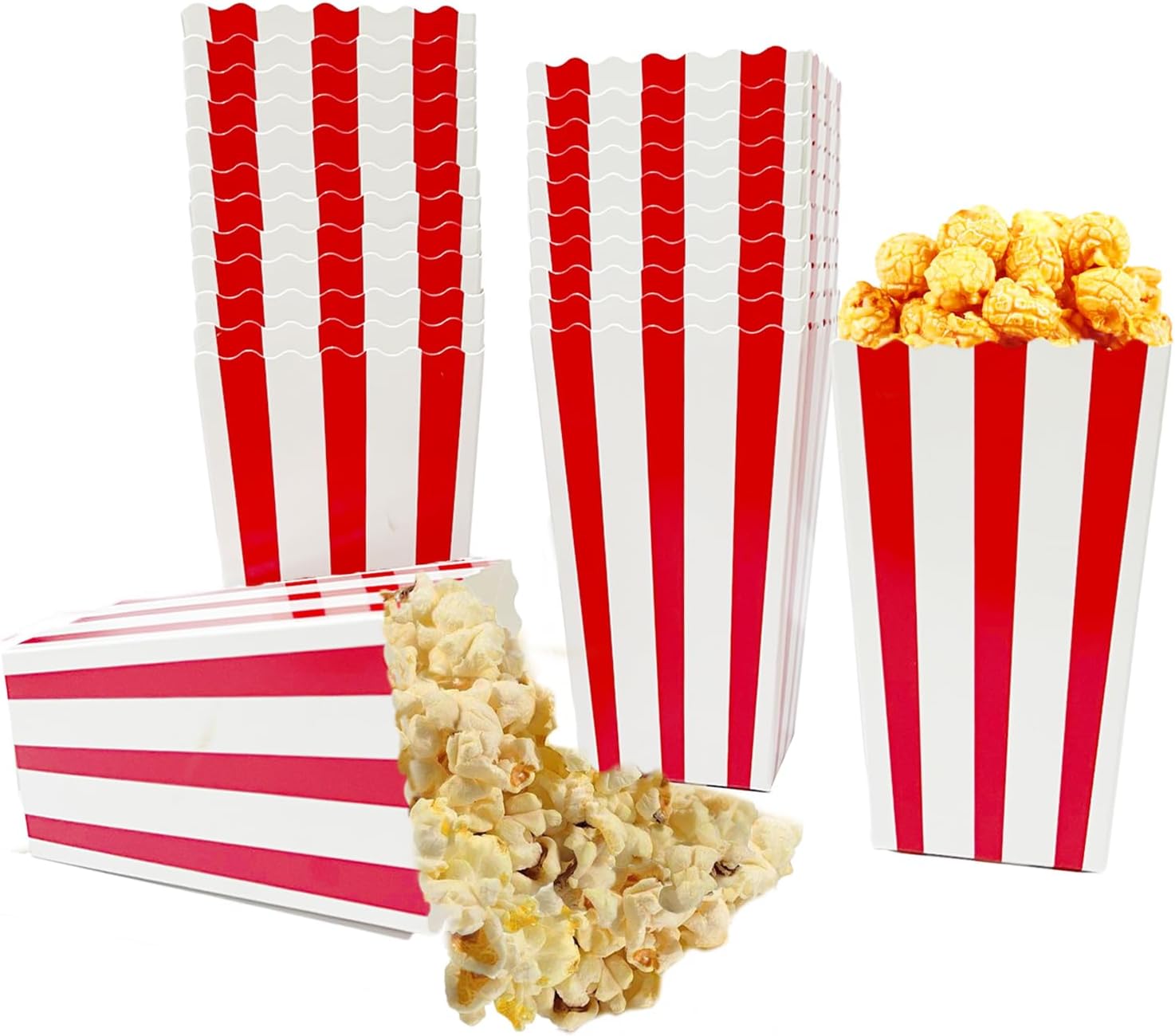 36 Pcs Popcorn Boxes, Mini Paper Popcorn Box, Container for Party Movie Night Decorations, White and Red Stripes (2 x 4.6 x 2.75 inches)