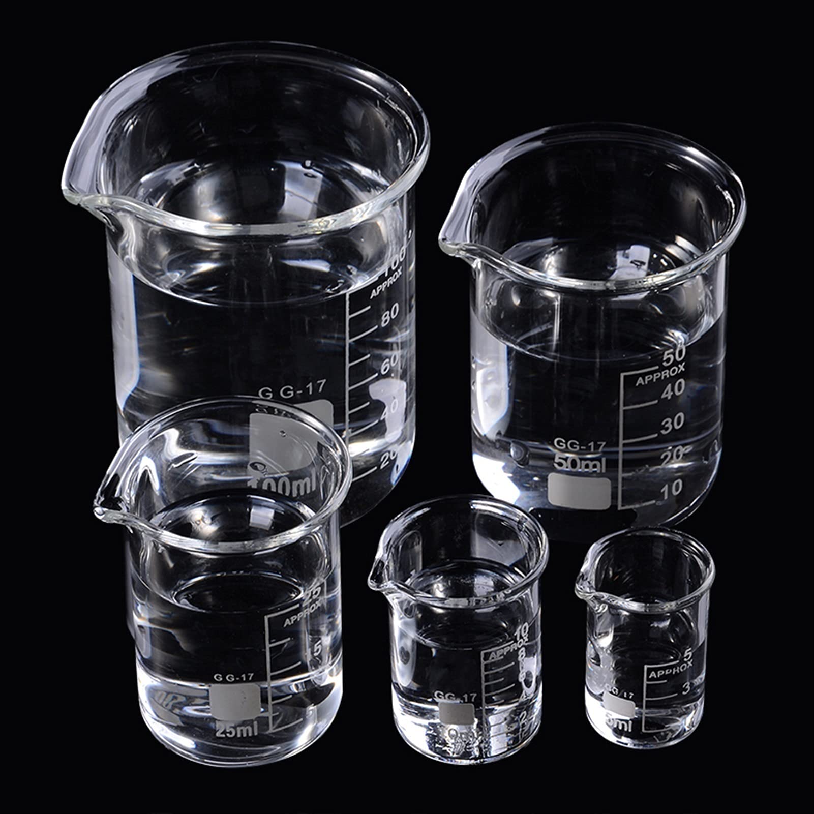 Vaso de precipitados experimental 5pcs / set Vaso de vidrio 5/10/25/50 / 100ml Taza de medición de laboratorio Cristalería para estudio escolar Laboratorio Juego de vasos de vidrio Laboratorio, horne