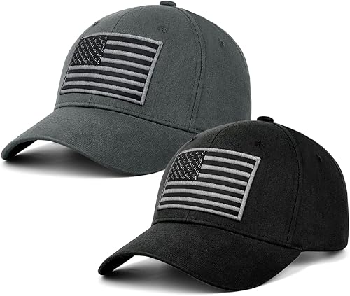 LCZTN Paquete de 2 gorras de béisbol con bandera estadounidense para hombres y mujeres sombrero liso de perfil bajo de Estados Unidos