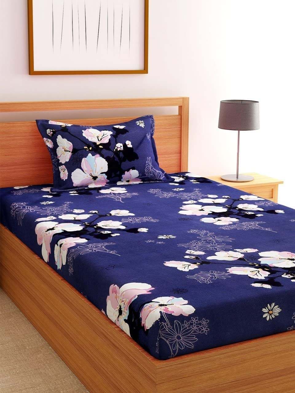 Home Stylish 280 TC Floral Print Ezyption Cotton 1 Single Bedsheet with 1 Pillow Cover Brown Trangle