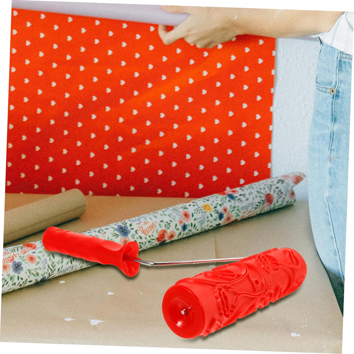 DOITOOL Rodillo de Pintura de Goma Texturizado Rojo 7 Pulgadas Efecto Relieve para Decoración de Paredes DIY Pack de 2 Piezas Práctico y Duradero