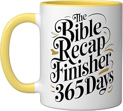 The Bible Recap Finisher 365 Days Funny Humour Quote Ceramic Mug, Yellow/White