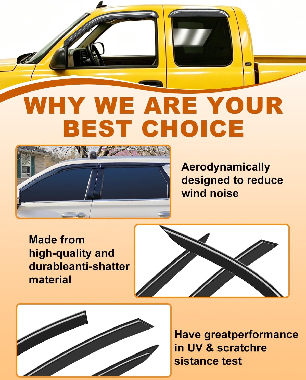 Extra-Thick Window Rain Guards Fit For Chevy Silverado/GMC Sierra 1999-2006 Extended Cab Rain Guard Truck Window Deflectors Side Window Visors Vent Shades Tape-on Vent Visors Car Accessories