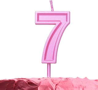 GET FRESH Number 7 Birthday Candle – Pink Number Seven Candle on Stick – Elegant Pink Number Candles for Birthday Wedding Anniversary – Perfect Baby’s 7th Birthday Cake Candle – Pink 7 Candle