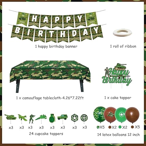 Miniatura 5 de Decoraciones de fiesta de cumpleaños de camuflaje para niños, niñas y adultos, pancarta de camuflaje de feliz cumpleaños, mantel, globos de látex y