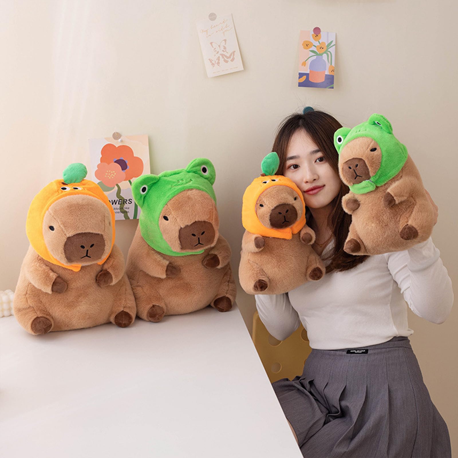 shownicer Knuffeldier, capibara, Kawaii Capybara, pluche kussen, speelgoed, pluche capibara, werpkussen, cadeau voor kinderen, meisjes van 3 jaar (rood, 35 cm