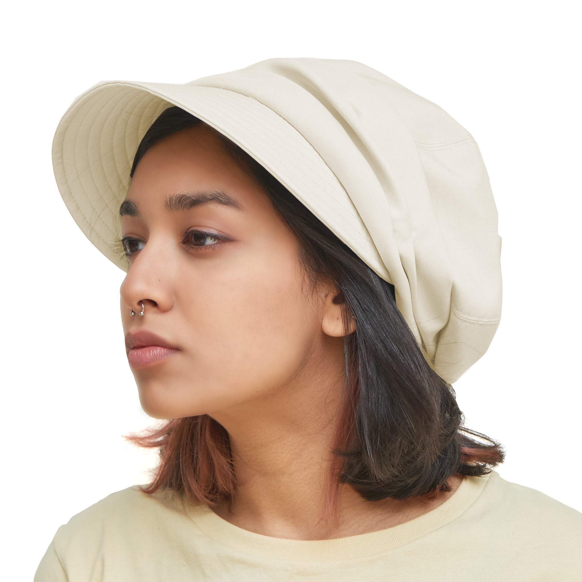 CHARM Bio-Baumwolle Sonnenhut für Frauen - Sommer Frühling Klappvisier für UV-Schutz, Chemo Empfindliche Haut