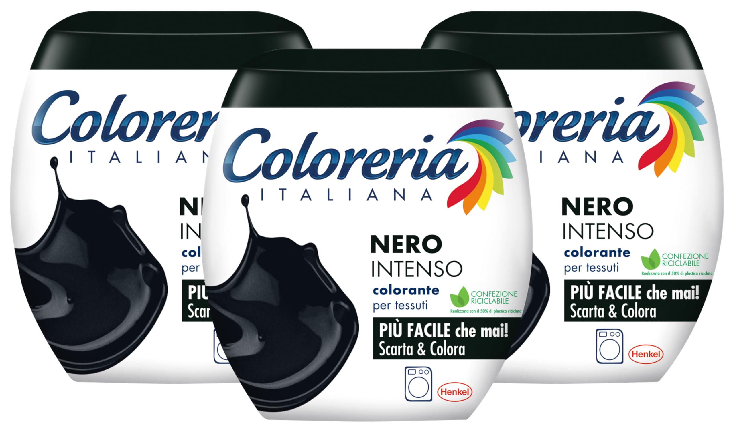 Coloreria Italiana Grey - Tinte de Ropa y Tinte para Tela, Tejidos y Prendas en la Lavadora, Negro Intenso, 3 Paquetes de 350 g