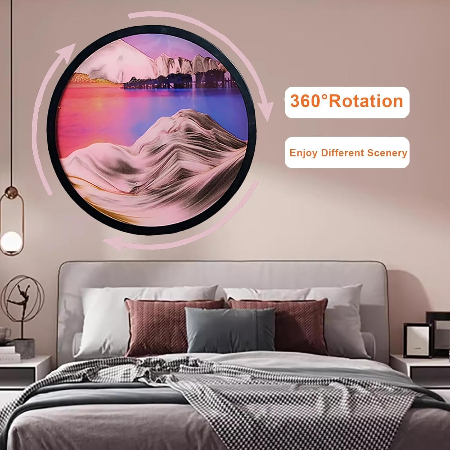 Moving Sand Art Decor, Sand Art Liquid Motion, 360° Rotate Wall Mounted 3D Dynamic Sand Painting Deep Sea Sandscape, Wall Mounted Sand Art, for Home Office Decoration Gifts,C-7in/18cm