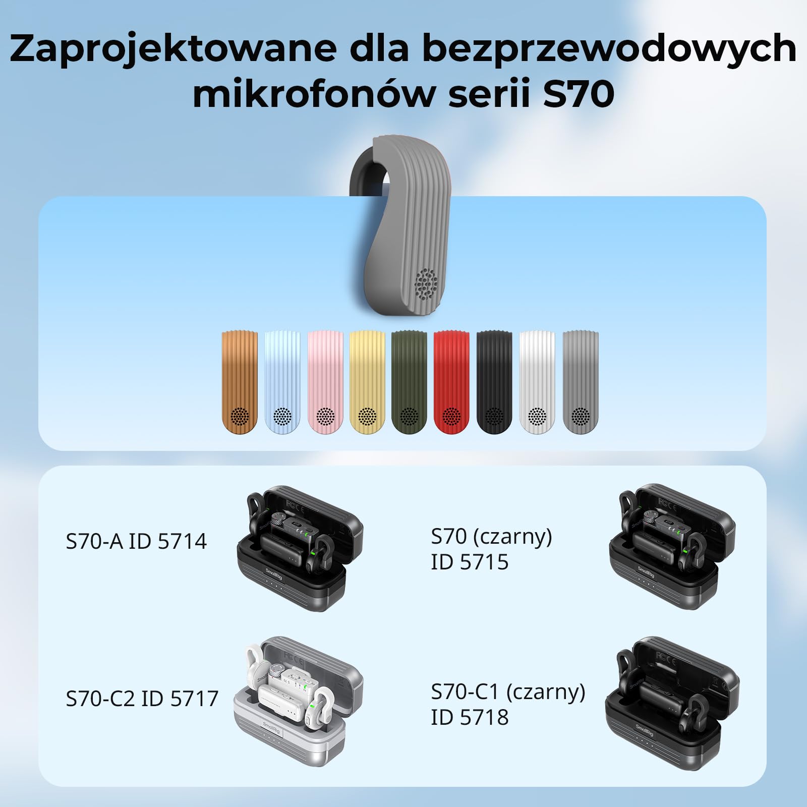 SMALLRIG Zestaw silikonowych etui S70 Wireless Microphone Transmitter (5714/5715/5716/5717/5718/5719), 9 kolorowych osłon ochronnych, akcesoria S70 MIC, montaż zatrzaskowy, 9 sztuk