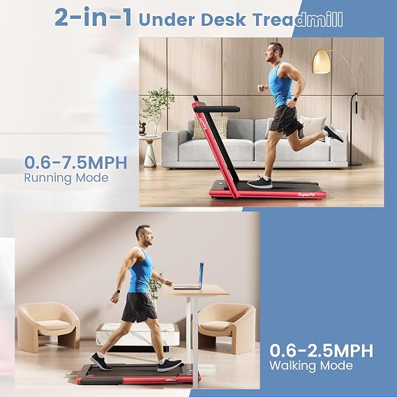Goplus 2 in 1 Under Desk Treadmill, 2.25HP Superfit Folding Treadmill with Touch Panel Control, App Control, Remote Control, Bluetooth Speaker, Foldable Walking Treadmills for Home Office