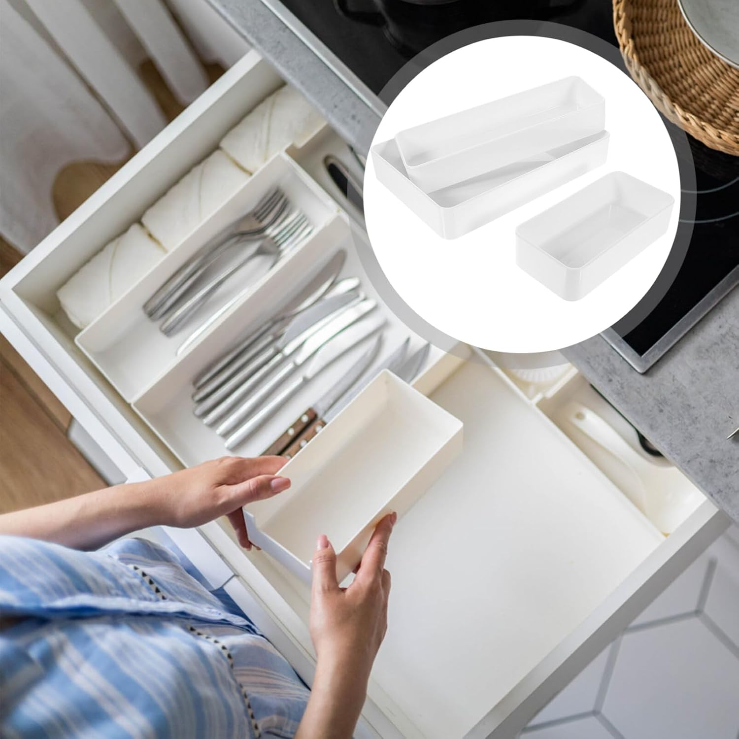 収納ビン 3個 プラスチックデスク引き出しオーガナイザー バスルーム引き出しトレイ 積み重ね可能 化粧台デスク引き出しオーガナイザー