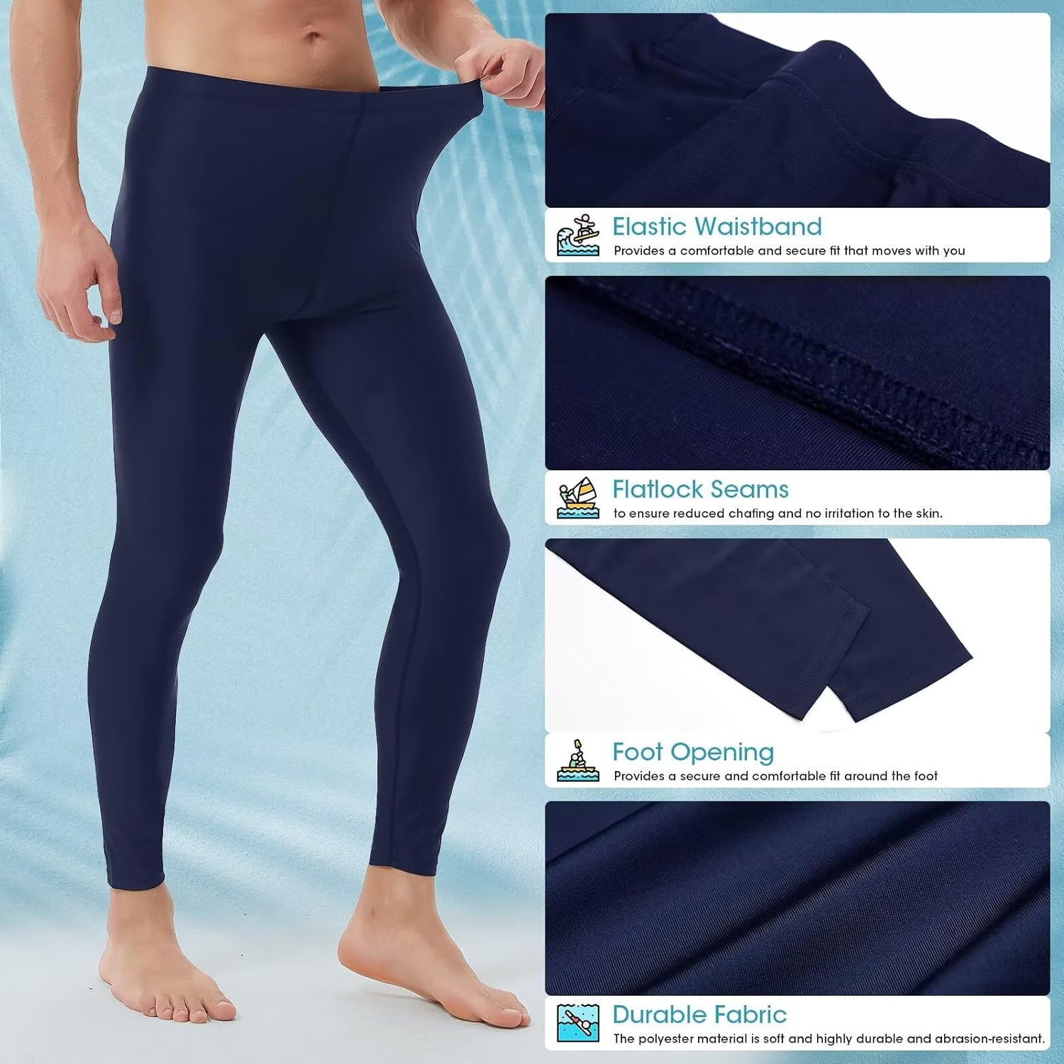 Mens Swim Pants Long UV Sun Protection Swim Tights Surf Water Leggings Rash Guard Swimming Pants Quick Dry - Image 5