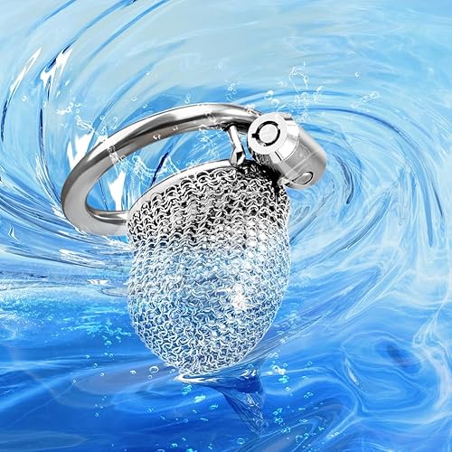 Miniatura 8 de Dispositivos de castidad masculina de acero inoxidable con cadena de malla flexible, jaulas para pollas transpirables y cómodas, jaula bloqueada