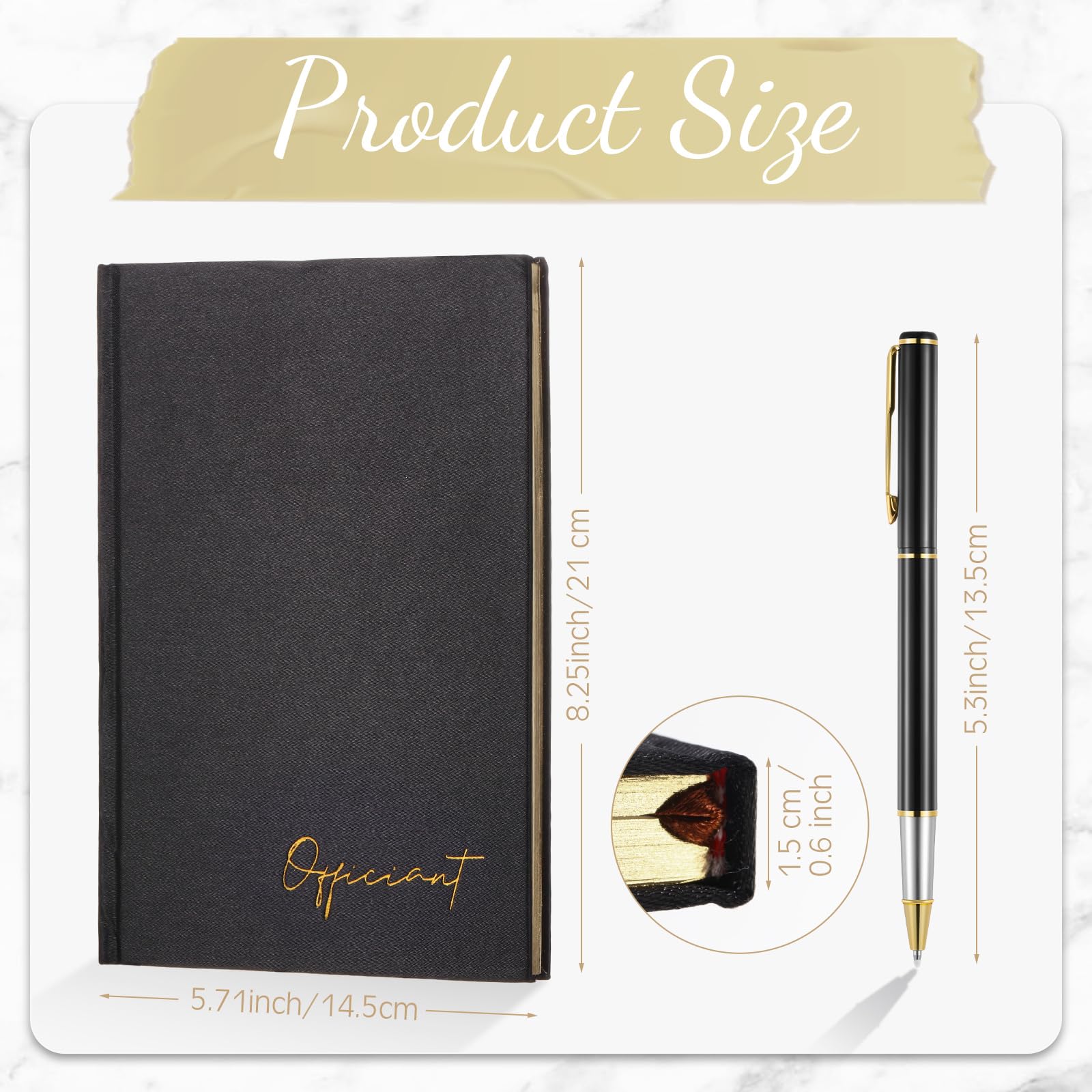 Engrowtic Black Wedding Officiant Book with Black Ink Pen 5.25 x 8.25 Inch Hardcover Journal Notebook with 192 Pages Officiant Gift Pastor Gift for Wedding Ceremony Sermon Minister (Classic)