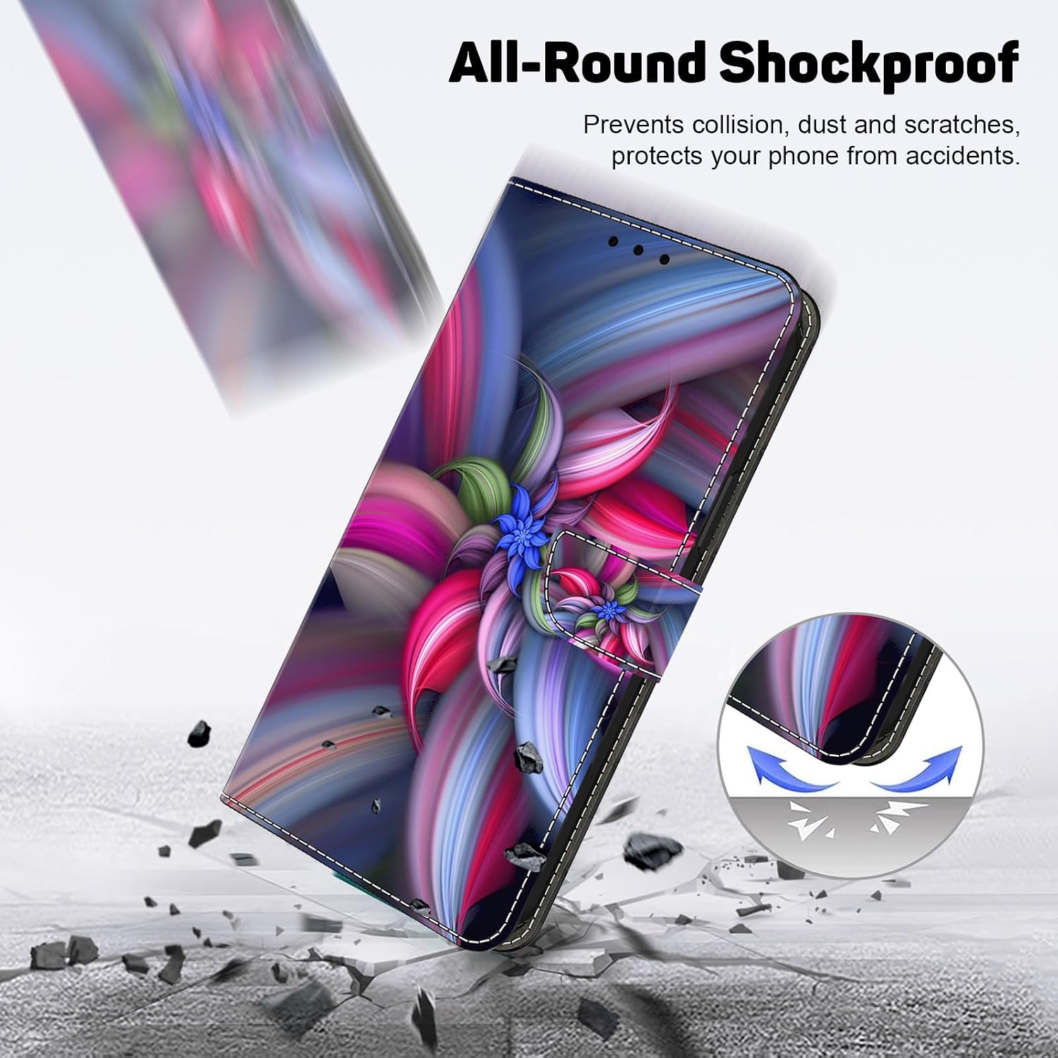 ALILANG Designed for iPhone 16 Pro Max Case with Credit Card Holder, Flip Stand PU Leather Protective Magnetic Case for iPhone 16 Pro Max 6.9" -Colourful Flowers