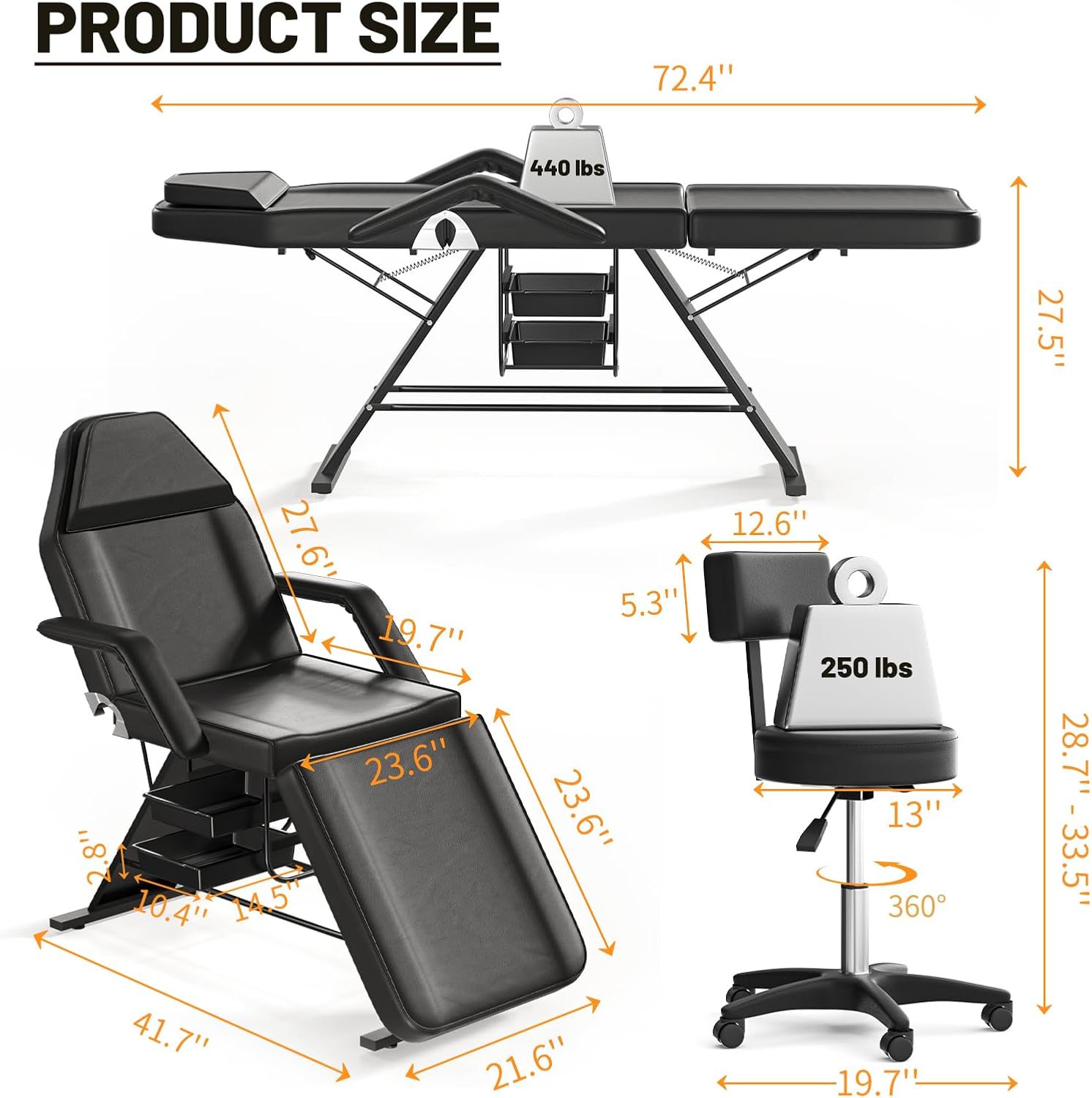 Spa Tattoo Chair, Adjustable Esthetician Bed, Multi-use Massage Table, Lash Bed with Storage for Beauty Heavy Duty Salon Chair Set