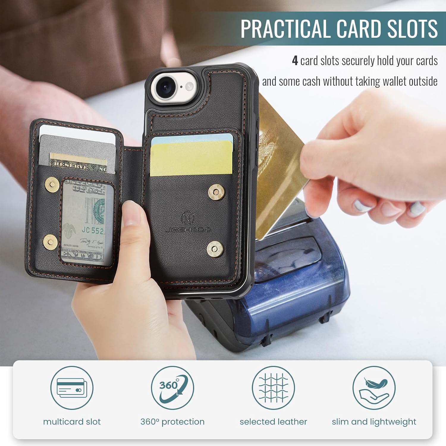 Wallet Case for iPhone 17e/iPhone 16e Compatible with MagSafe for Men Women, Detachable Magnetic Wallet Phone Case with Card Slot Holder RFID Blocking for iPhone 17e/iPhone 16e (Black) image 4