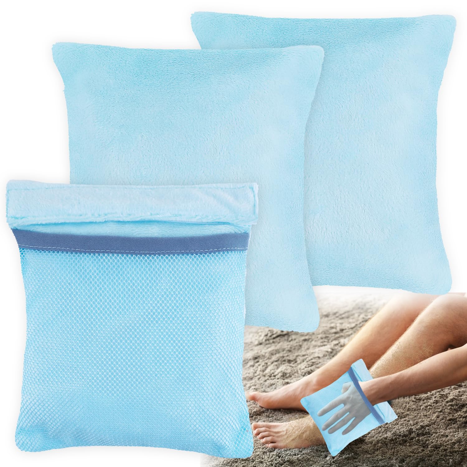 GNEGNI 3pcs Sand Removal Bag, Sand Remover for Beach, Soft Powder Bag Pouch Sand Cleaner, Talc-Free Sand Remover Brush for Beach Feet Surf, Ocean, Lakeside Recreation, Vacation Essentials