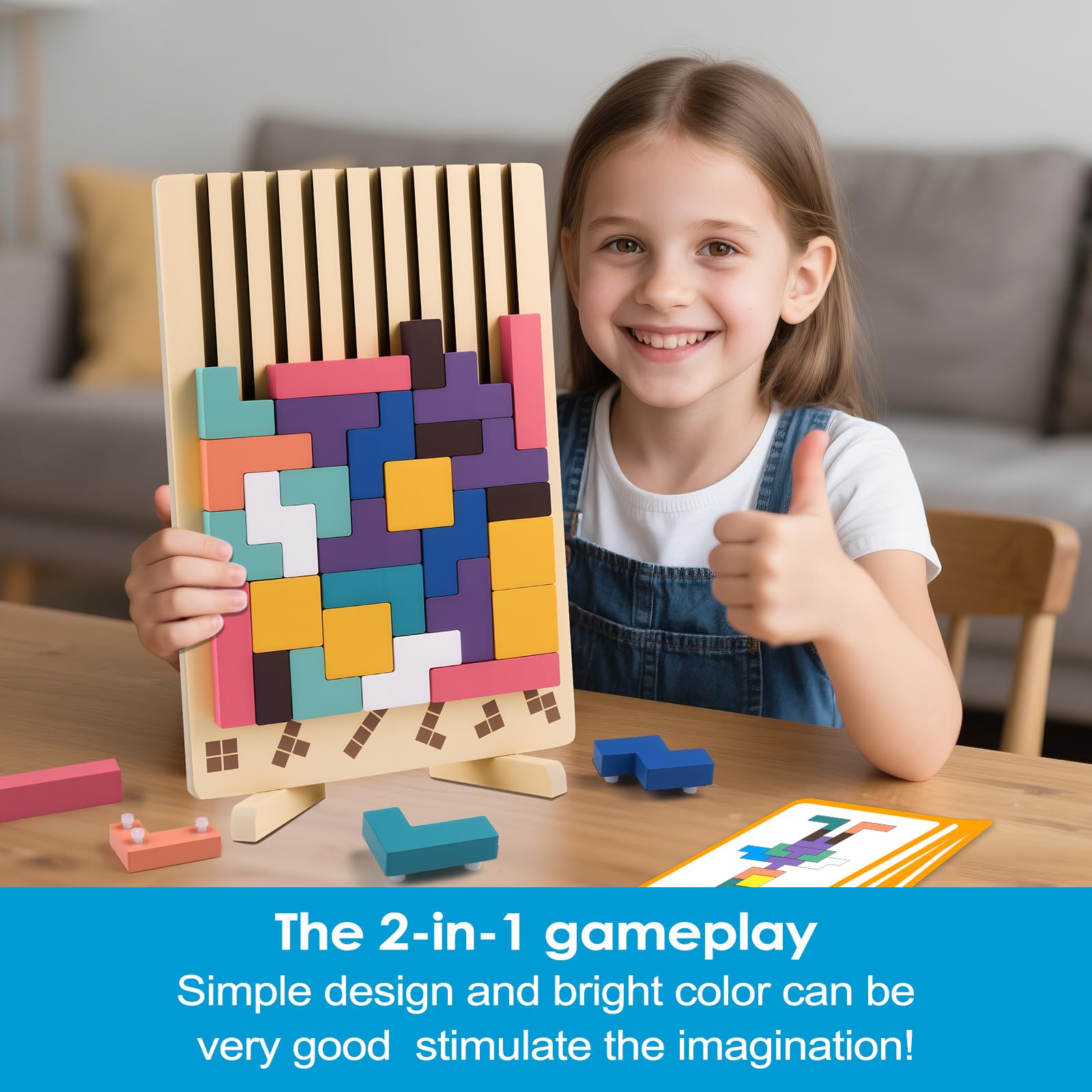 Havnidy Wooden Stacking Puzzle Toy, 3D Montessori Wooden Stacking Puzzles Toy Game, 3D Blocks Game with 10 Cards - Image 3