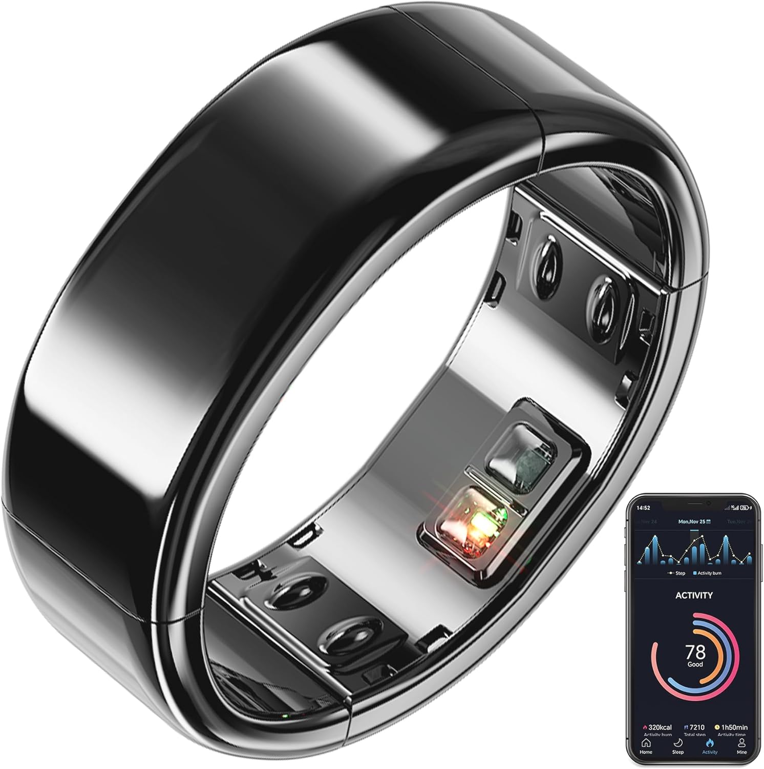 Smart Ring-AI Smart Rings, Automatically Adjustable Wearable Ring for Men & Women, No App Subscription, Fitness Ring for Sleep Tracking - Heart Rate - Fitness Tracker(Space Grey, Size L)