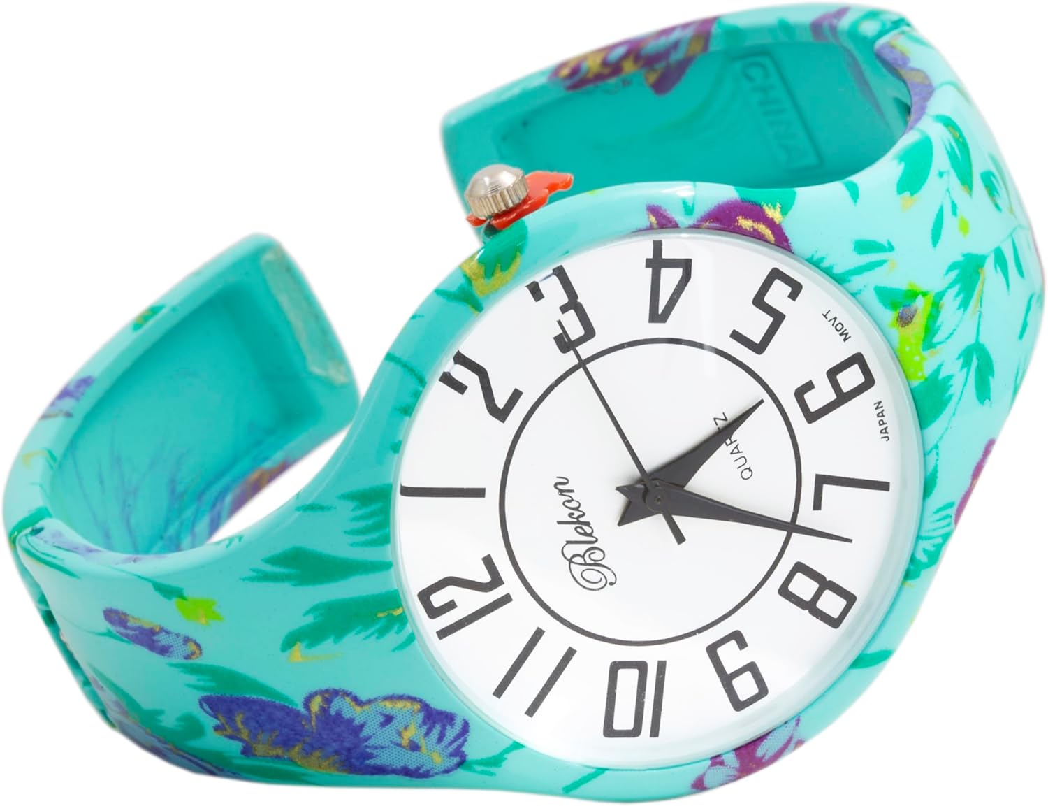 Blekon Collections Women’s Semi-Cuff Bangle Watch – Wide Bracelet Style with Large Dial, Elegant Floral Design, Fashion Jewelry Wristwatch, Stylish Dress Watch, Gift for Her