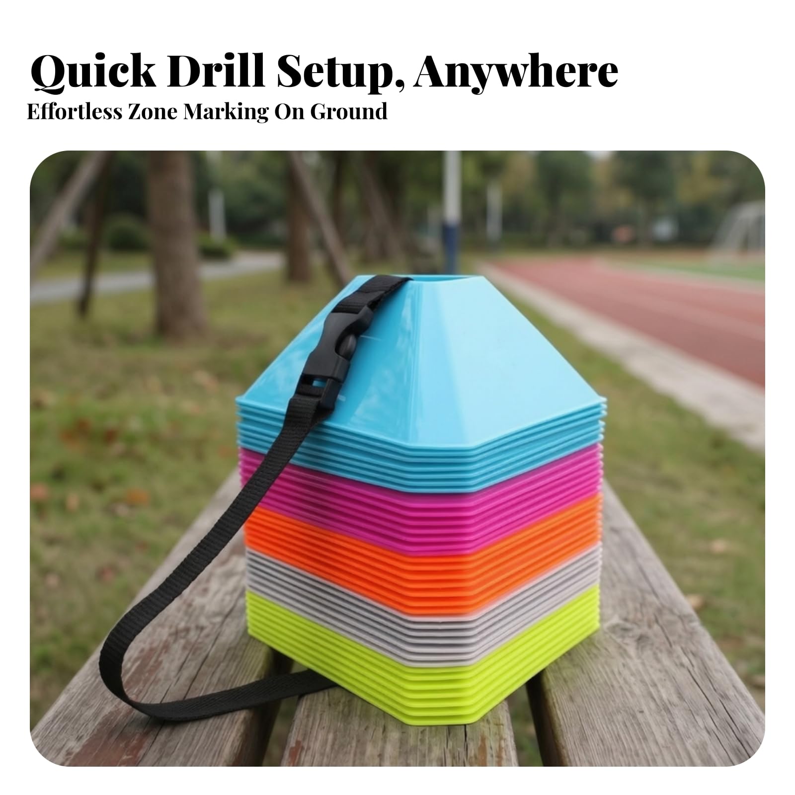 50 Pezzi Colori Vivaci | Plastica Flessibile e Resistente, Coni Sportivi con Cinghia, Portatili, Attrezzatura Sportiva, per Allenamento di Agilità