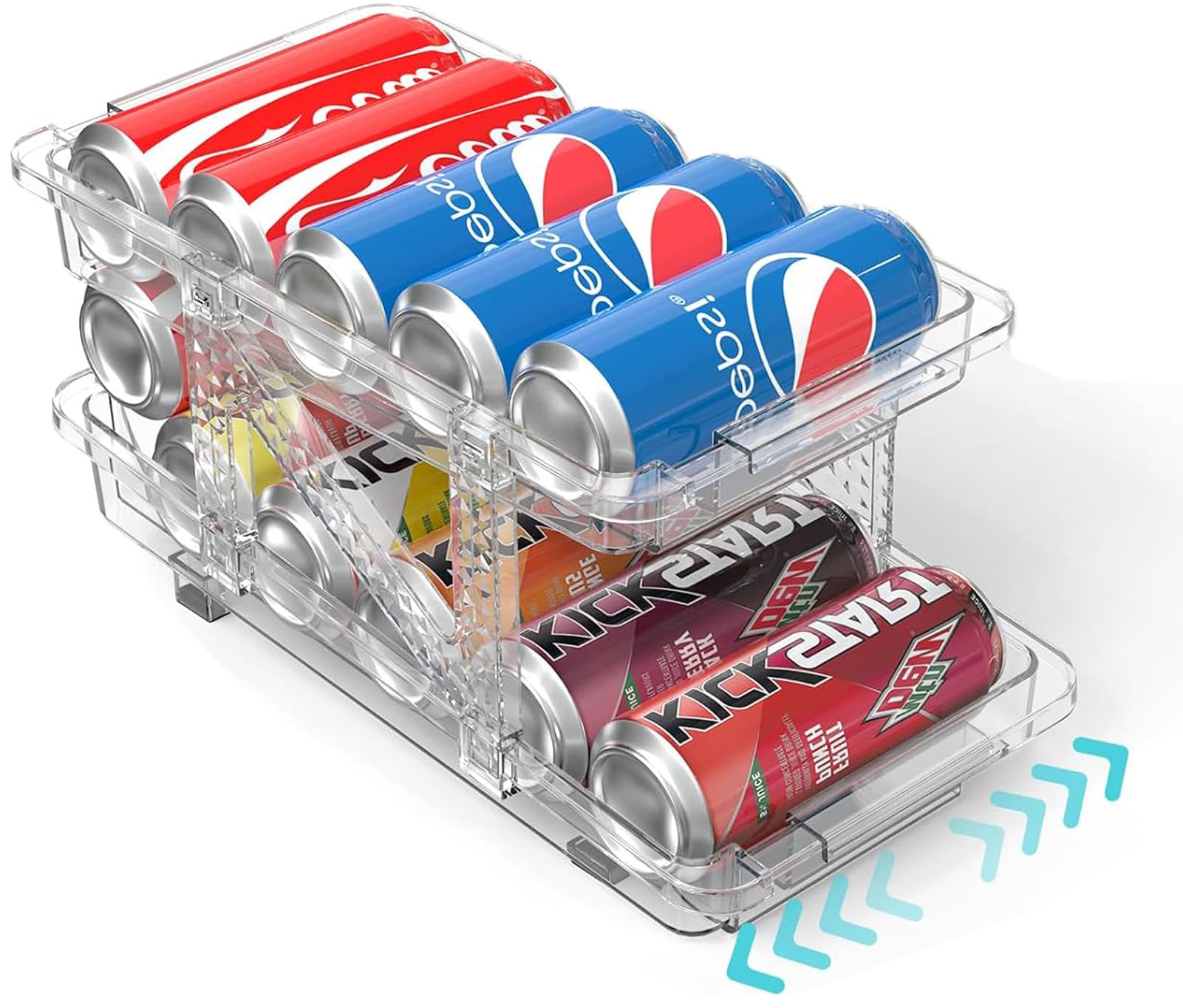 U-HOOME Adjustable Soda Can Dispenser Organizer for Refrigerator,2-Tier Automatic Rolling Drink Organizer,Clear Storage Rack Beverage for Fridge,Kitchen, Pantry,Freezer,Countertop,Can Holders (1pack)