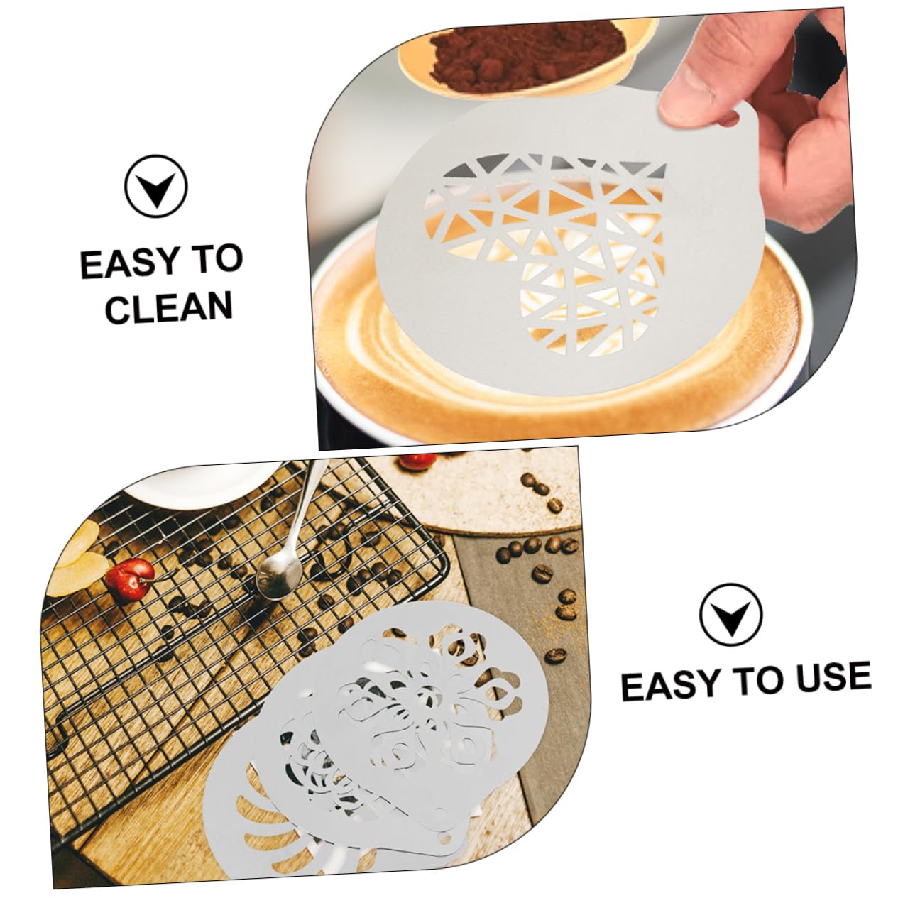 GRIRIW 6Pcs Stainless Art Stencils Precision Coffee Template for Latte Decoration Cake Dessert Design Easy to Clean for Coffee Lovers and Home