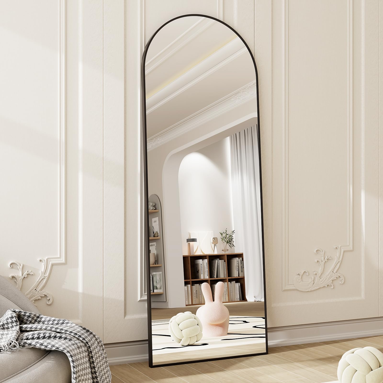 HARRITPURE 58"x18" Arched Full Length Mirror Free Standing Leaning Mirror Hanging Mounted Mirror Aluminum Frame Modern Simple Home Decor for Living Room Bedroom Cloakroom, Black