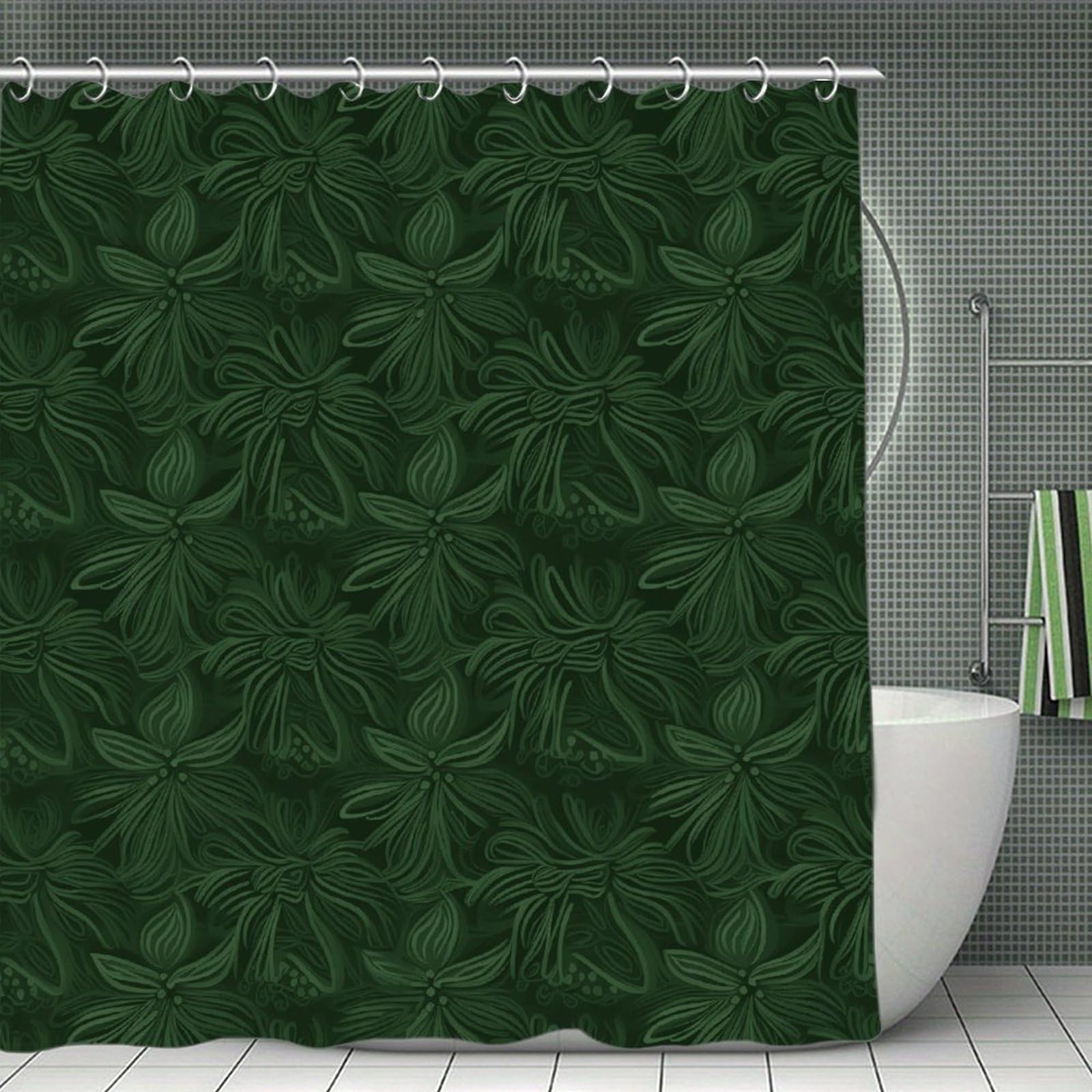 VstaDank Hunter Green Floral Petals Pattern Bath Curtain Elegant Heavy Duty Shower Curtains 70x70 in Rustic Farmhouse Cloth Shower Curtains Neutral Modern Bath Curtain for Bathroom