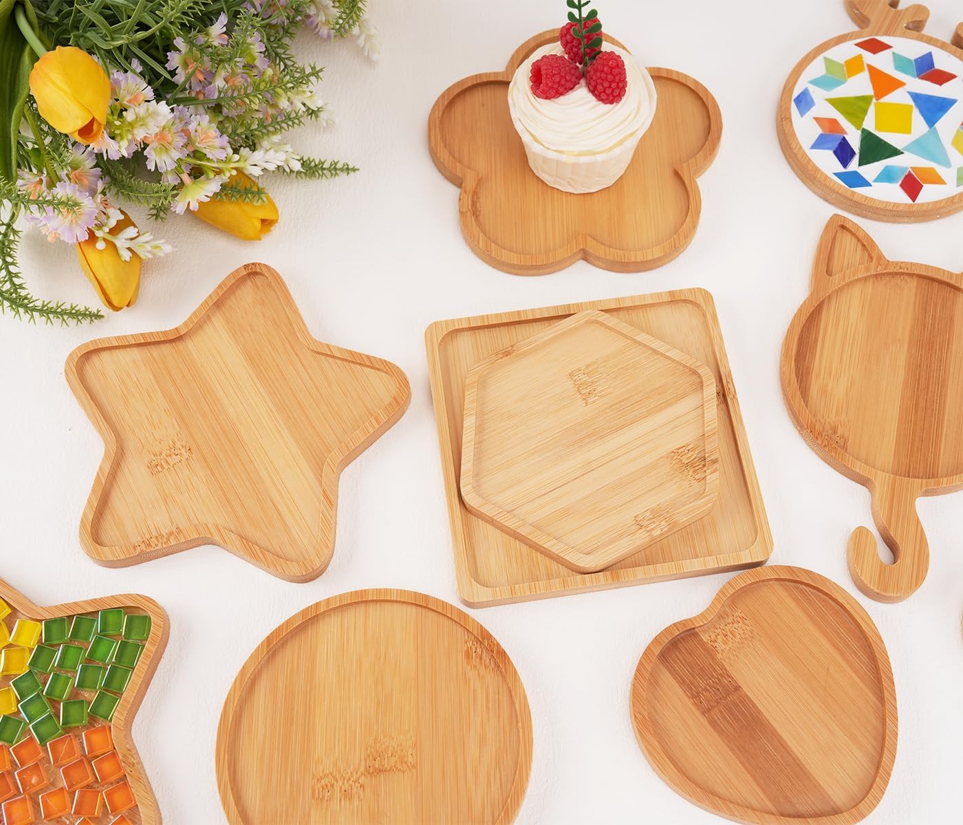 CHICSHIS 大型木製モザイクベース 16個パック &ndash; ステンドグラスプロジェクト用のアソートシェイプDIYコースターブランク