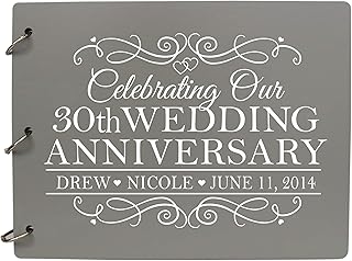 LifeSong Milestones Personalized 30th Wedding Anniversary Guest Book for Couple - Husband and Wife 30 Years of Marriage Celebration, Wooden Grey Signature Registry Guest Book (Grey)