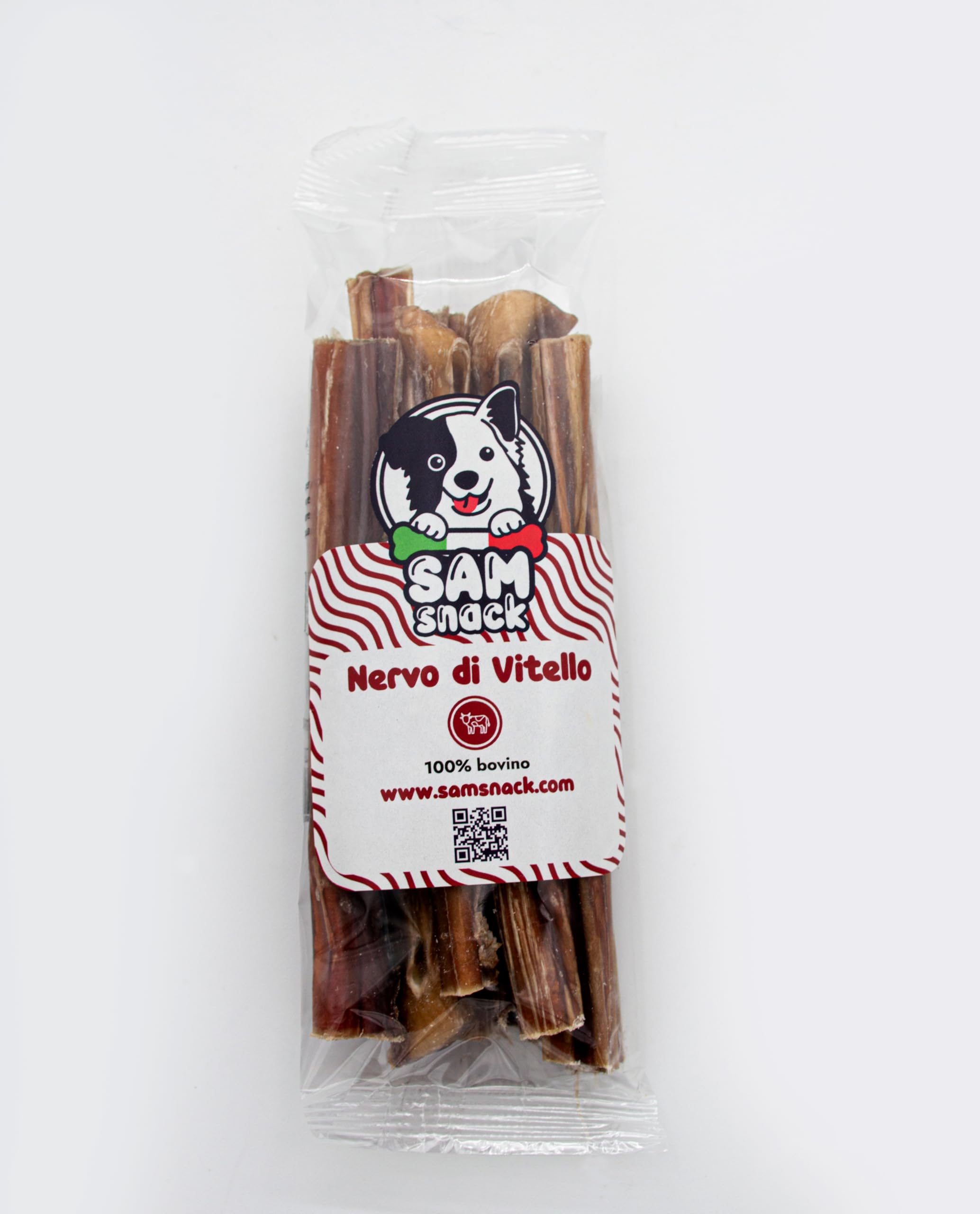 Sam Snack Nervo di vitello per cani 100% naturale 15 CM masticativi premium dieta BARF CANI TAGLIA EXTRA PICCOLA E PICCOLA (12 PZ)