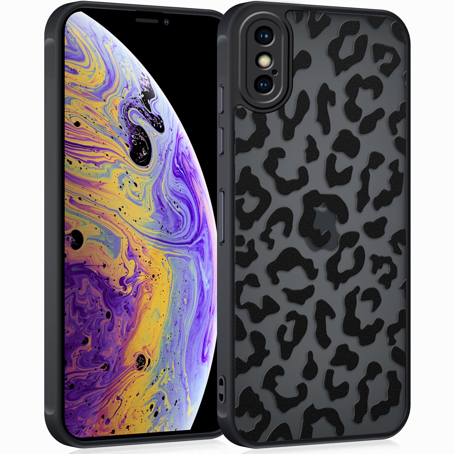 Coqinen Handyhülle für iPhone 15 Pro Hülle, Matt Transluzente Case mit Stilvolle Leopard Muster, Silikon Aesthetic Schutzhülle mit Kratzfeste PC Rückseite + Stoßfest TPU Bumper - Schwarz