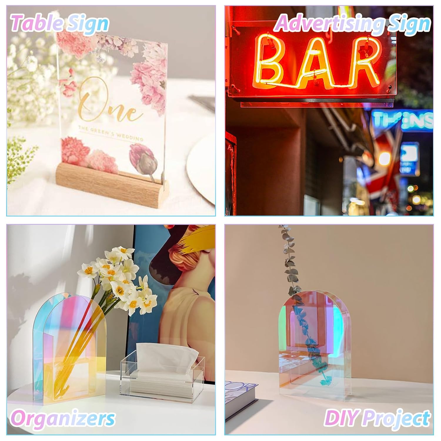 6 Pack 8" x 12" Iridescent Acrylic Sheets 1/8 Thick Translucent Acrylic Sheet Plexiglass Colored Acrylic Sheets for Laser Cutting, DIY Projects & Crafts Sign, Painting, Home Decor