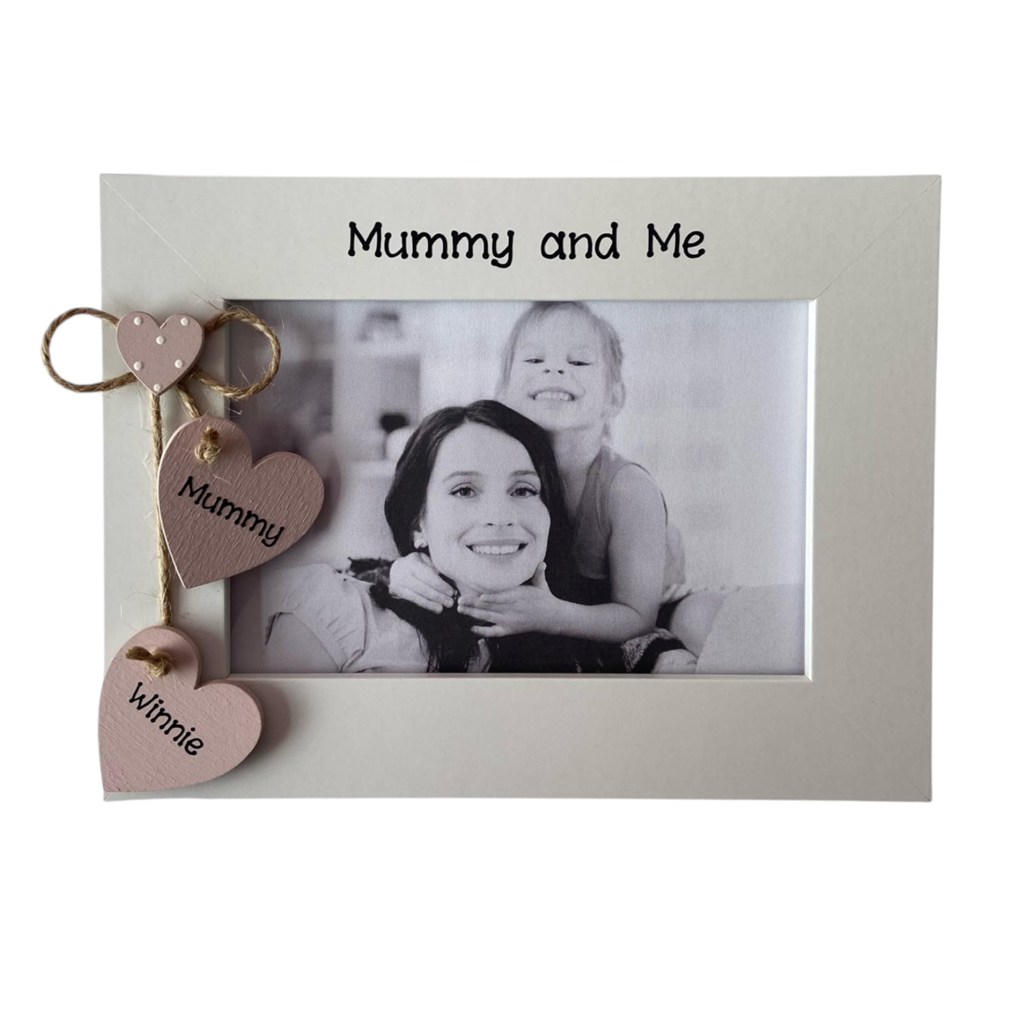 Mummy and Me Photo Frame with Decorative Heart Tags, White Wooden Frame, 4x6 or 5x7 inches